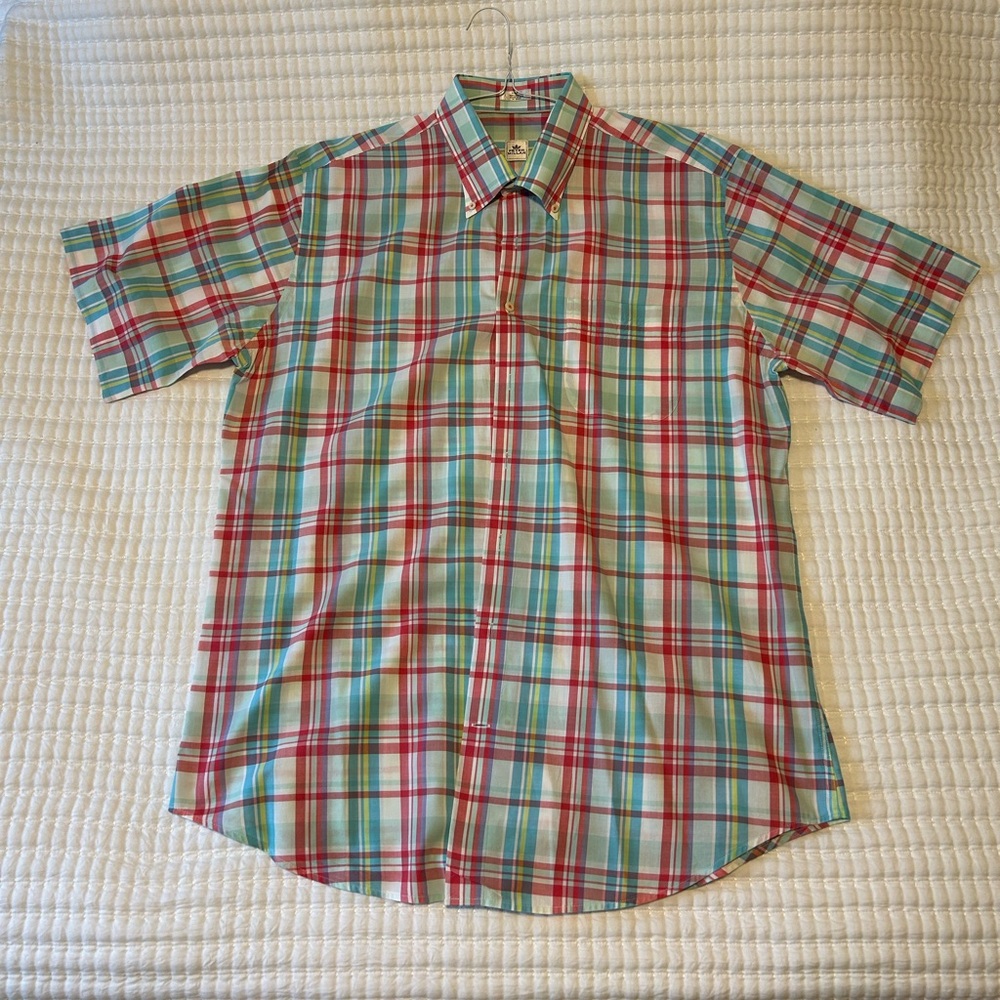 Peter Millar Men's Short Sleeve Colorful Plaid Button Down Shirt Large